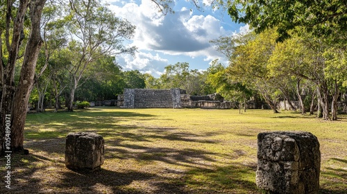 Panoramic shot of the surrounding jungle landscape from Chichen Itza, capturing the beauty of the Yucat Peninsula. No people included. photo