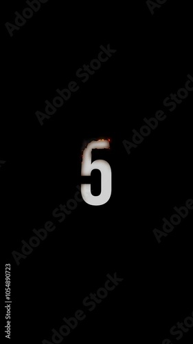 Burning countdown from 5 to 1 on vertical video orientation