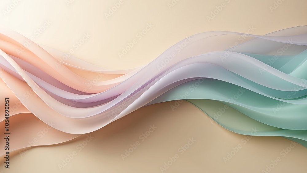 Layered translucent waves in soft, pastel hues gracefully curve and overlap, creating a soothing, flowing abstract scene on a light cream background. Created with generative AI technology Layered translucent waves in soft, pastel hues gracefully curve and overlap, creating a soothing, flowing abstract scene on a light cream background. Created with generative AI technology