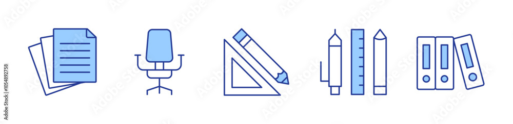 paper, pencil, stationery, folders, chair. icon vector illustration. Line Duotone style. Editable stroke paper, pencil, stationery, folders, chair. icon vector illustration. Line Duotone style. Editable stroke