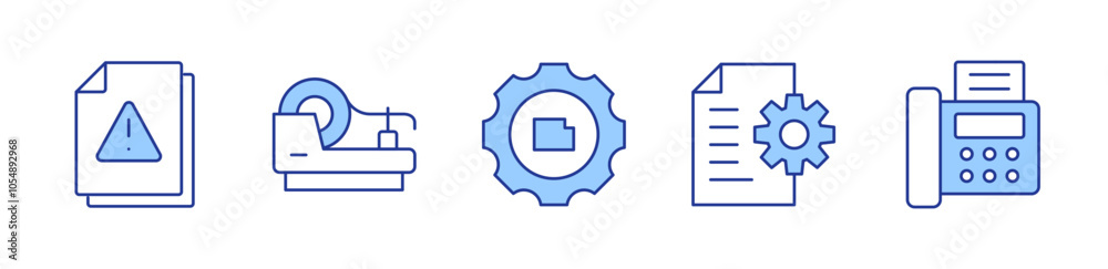 tape, fax, gear, file, document. icon vector illustration. Line Duotone style. Editable stroke tape, fax, gear, file, document. icon vector illustration. Line Duotone style. Editable stroke