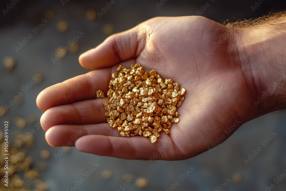 Hand holding gold nugget grains. gold nugget Hand holding gold nugget grains. gold nugget