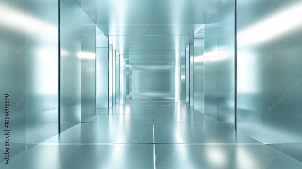Modern Futuristic Corridor with Glass Walls and Light Modern Futuristic Corridor with Glass Walls and Light