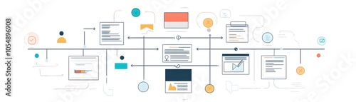 Abstract illustration of digital communication, showcasing data flow, technology, and interconnected elements in a modern design.