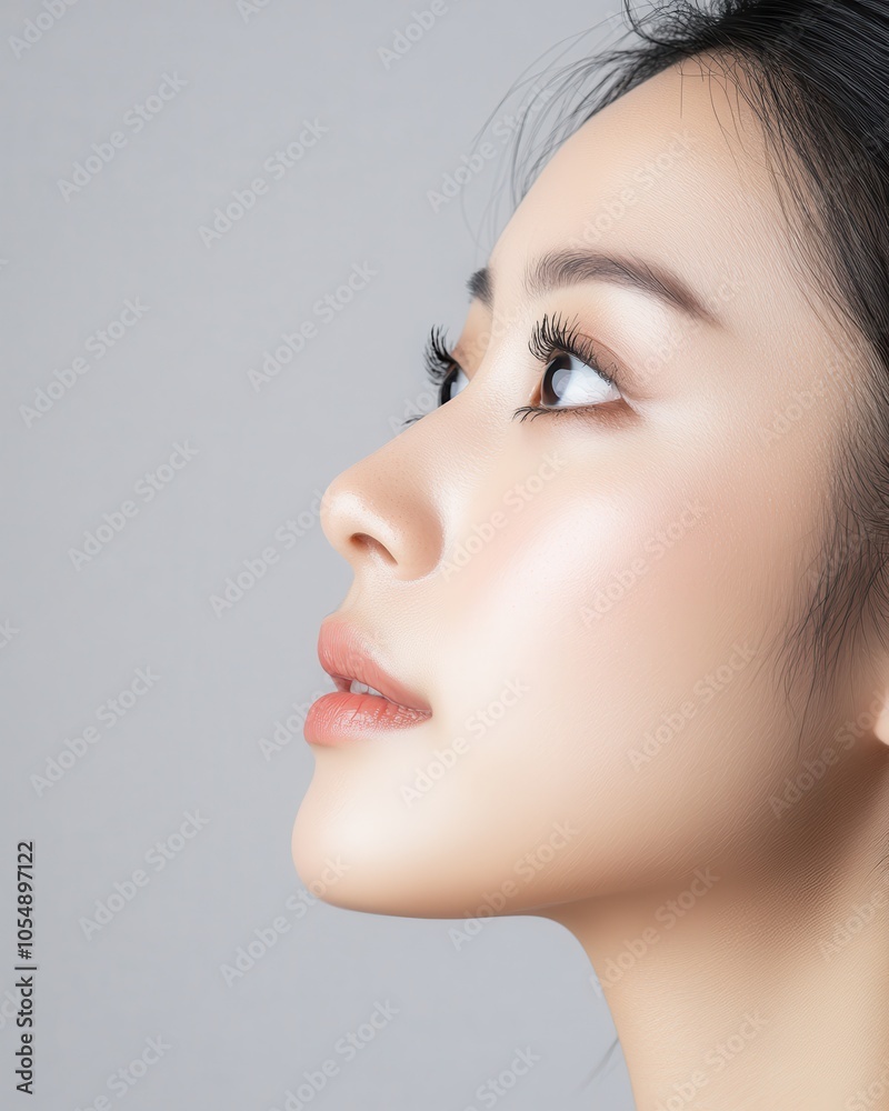 Asian Woman Profile Applying Eyeliner with Grace Asian Woman Profile Applying Eyeliner with Grace