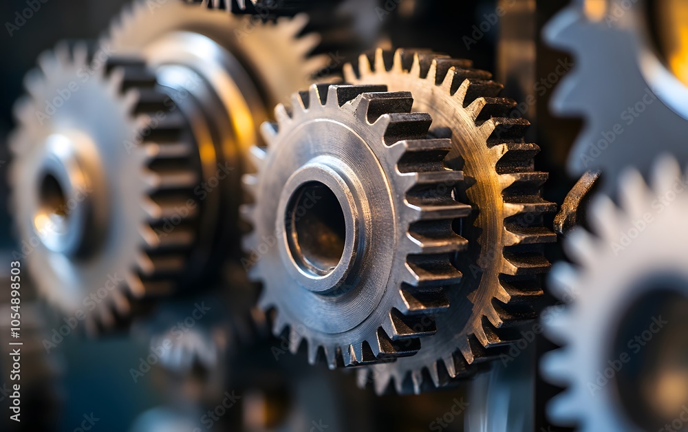 Close-up view of metallic gears showcasing intricate details and precision engineering, perfect for mechanical and industrial themes. Close-up view of metallic gears showcasing intricate details and precision engineering, perfect for mechanical and industrial themes.
