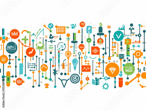 Flat Digital Border Frame Floating Neural Network Data Elements Futuristic Design Ample Copy Space Ideal for Skill Building Digital Presentations Simple Vector Illustration Smart Business Tone