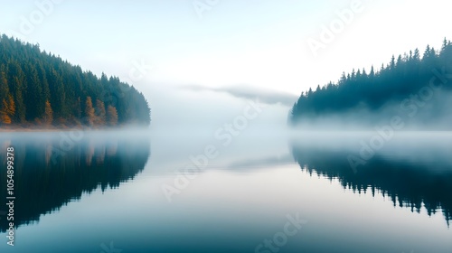 Misty Forest Lake Reflection