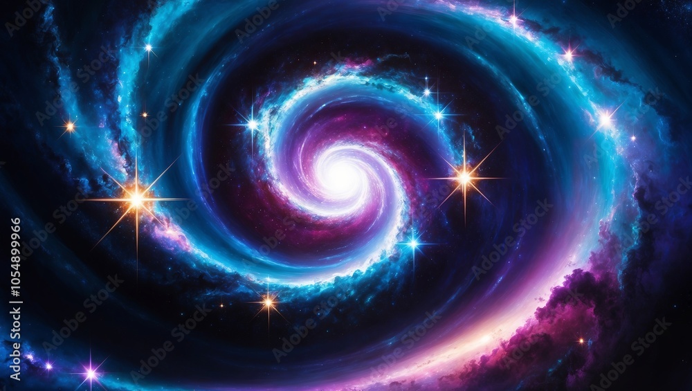 Fototapeta premium Spinning galaxy with bursts of bright stars. Created with Generative AI Technology