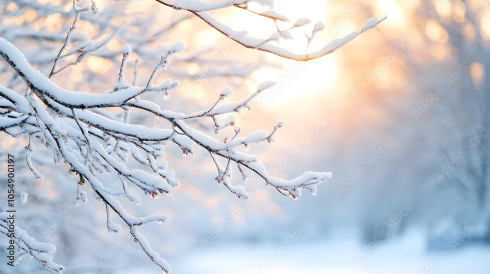 Obraz premium Snowy Branch Winter Sunset