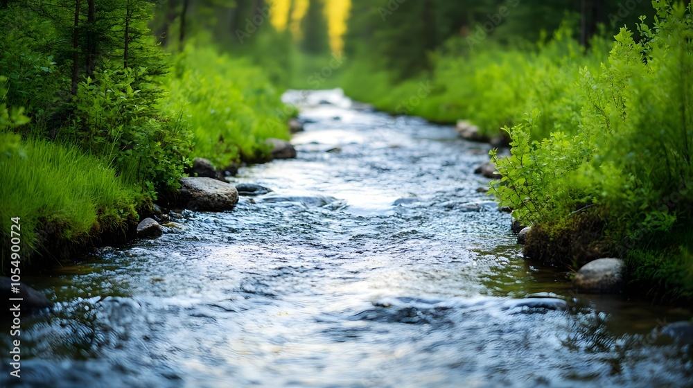 Obraz premium Tranquil Stream Through Forest