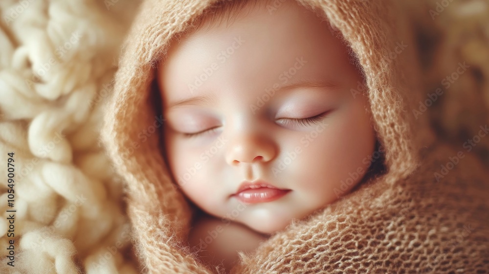 Newborn Baby Sleeping in Delicate Knit Wrap Newborn Baby Sleeping in Delicate Knit Wrap