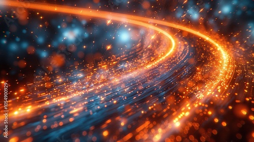 Abstract digital artwork depicting glowing trails of light in vibrant colors.