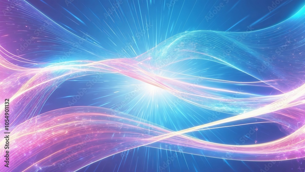 Swirling digital waves over a glowing background. Created with generative AI technology