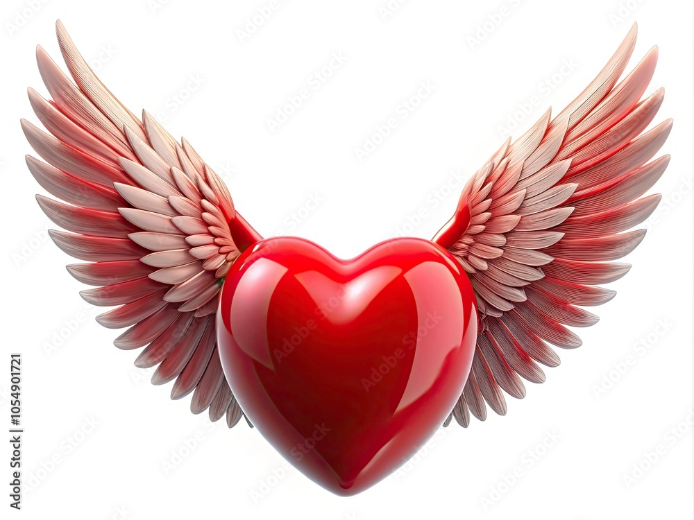 Engaging 3D Red Heart with Wings on Transparent PNG Background - Romantic Love Concept for Digital Art and Design Projects