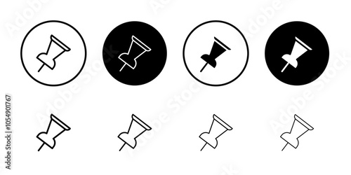 Push Pin icon Flat simple outline set