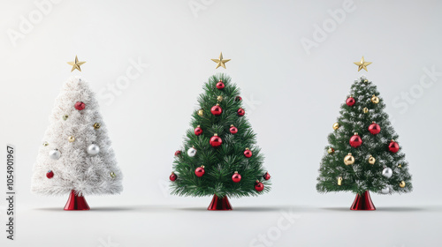 Minimalist Christmas trees in three colors   white, green, and snowy green