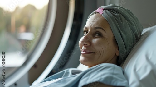 A cancer patient undergoing radiation therapy, staying hopeful photo