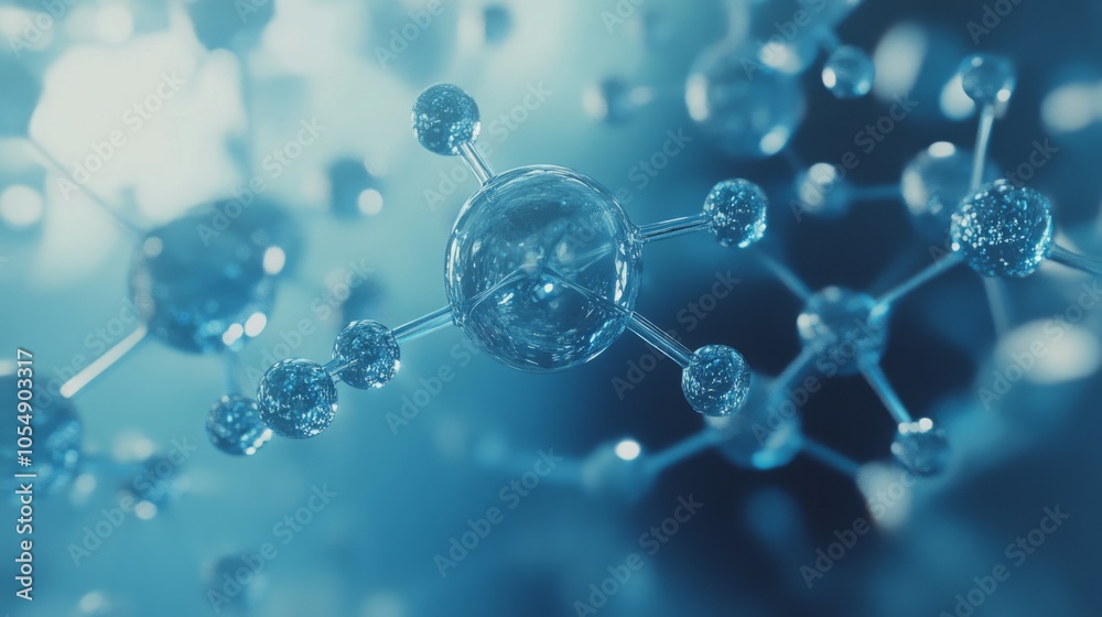 A close-up view of molecular structures, showcasing interconnected atoms in a blue, ethereal environment. A close-up view of molecular structures, showcasing interconnected atoms in a blue, ethereal environment.