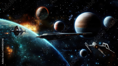 Space exploration, galactic adventure, and awe inspiring beauty of distant planetary system
