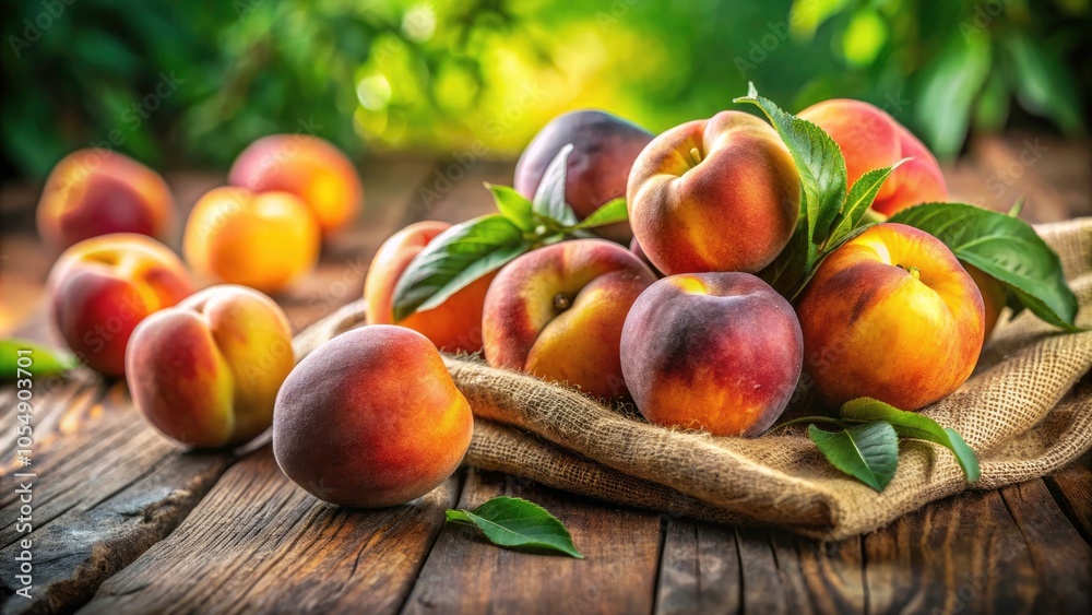 Fresh Peaches on Rustic Wooden Surface - Vibrant Fruit Still Life, Summertime Harvest, Natural Lighting, Organic Produce, Country Kitchen Aesthetic, Farm-to-Table Concept, Seasonal Delights Fresh Peaches on Rustic Wooden Surface - Vibrant Fruit Still Life, Summertime Harvest, Natural Lighting, Organic Produce, Country Kitchen Aesthetic, Farm-to-Table Concept, Seasonal Delights