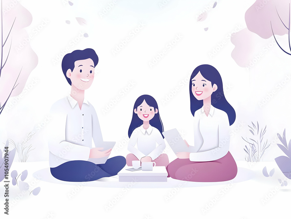 Flat Vector Illustration of Joyful Family Picnic in Serene Park - Happy Family Enjoying Picnic with Warm Interactions, Vibrant Colors, Soft Abstract Background, Ample Space for Promotions Flat Vector Illustration of Joyful Family Picnic in Serene Park - Happy Family Enjoying Picnic with Warm Interactions, Vibrant Colors, Soft Abstract Background, Ample Space for Promotions