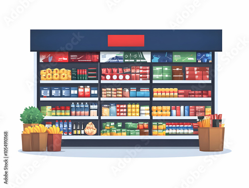 Flat Smart Retail Storefront Concept Vector Illustration featuring Automated Display Systems Digital Signage Plain Background Space for Promotional Text Achieving Retail Automation Success in Simple D