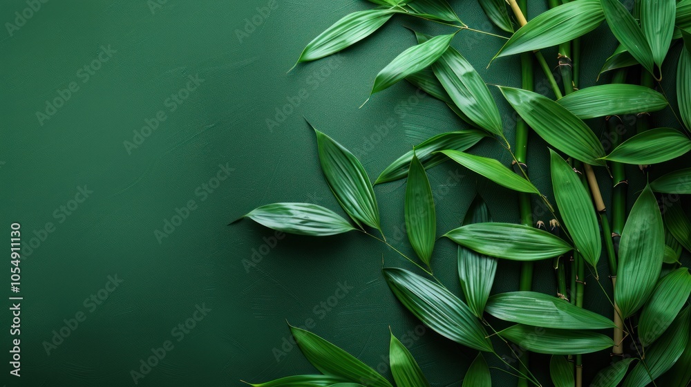 A close-up of bamboo stalks and leaves on a deep green background, creating a soothing and natural atmosphere for wellness and lifestyle visuals