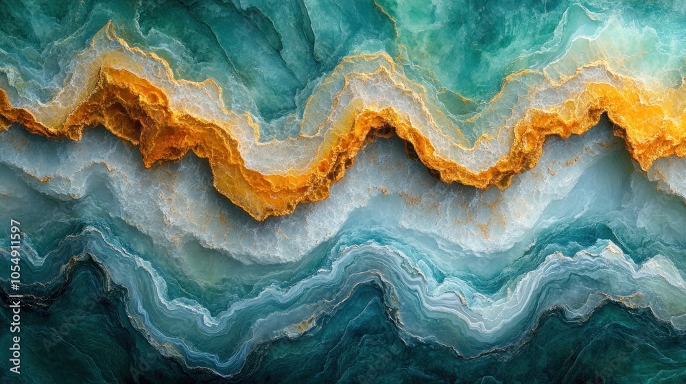 Fototapeta premium Abstract Blue, White, and Gold Swirling Stone Texture