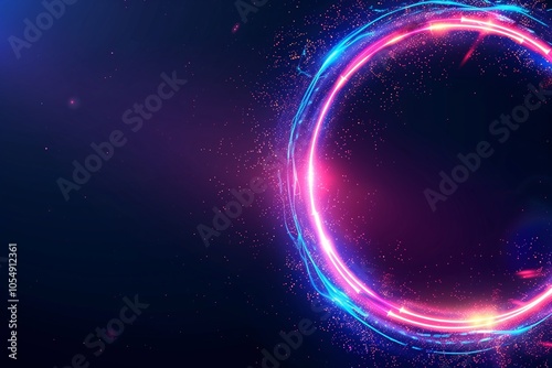 Glowing ring of neon colored light against a dark space background.