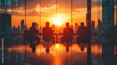 Business Team Meeting in a Modern Office at Sunset