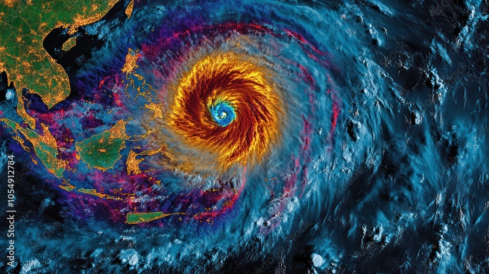 Obraz premium Detailed satellite image of a massive tropical cyclone near Thailand