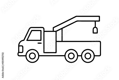 Mobile crane machine vector line art icon.