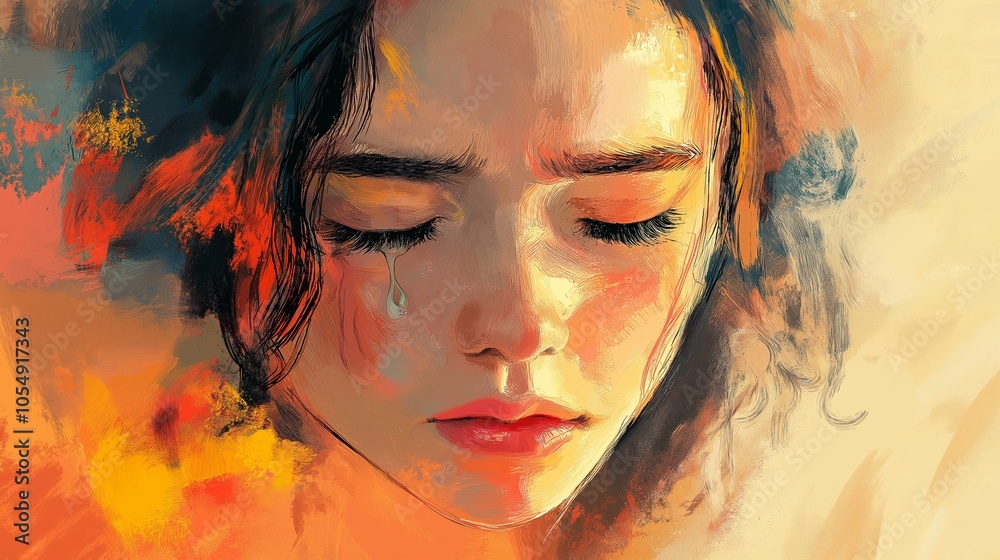 nice portrait painting of a sadness girl nice portrait painting of a sadness girl