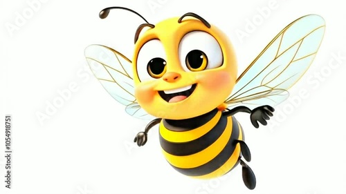 Smiling Cute Bee Cartoon Character Flying. 4K Animation Video Motion Graphics Without Background