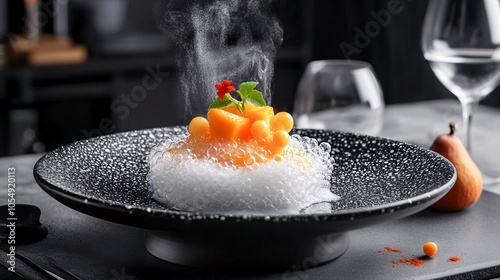 Fototapeta Naklejka Na Ścianę i Meble -  Molecular Gastronomy Dish with Fruit and Foam