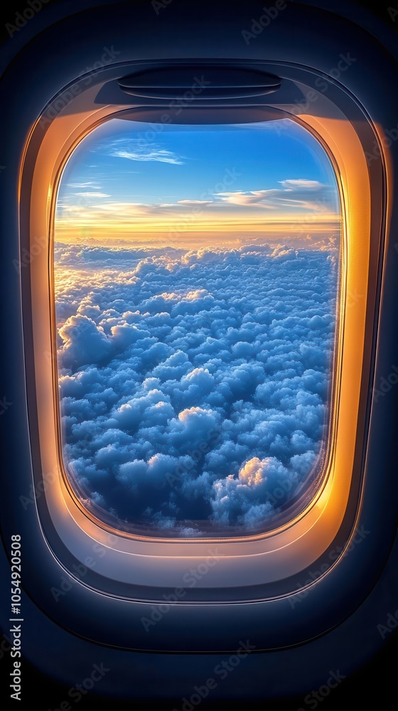 sky view from an airplane window soft cottonlike clouds stretching endlessly the light filters through creating a serene blue backdrop evoking a sense of freedom and adventure sky view from an airplane window soft cottonlike clouds stretching endlessly the light filters through creating a serene blue backdrop evoking a sense of freedom and adventure