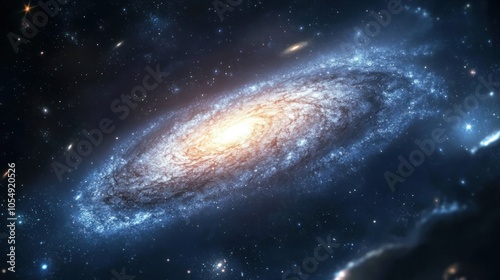 A distant galaxy floating in the vastness of space, glowing with celestial light and cosmic energy.