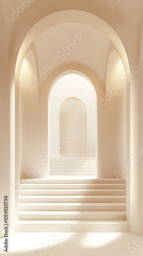 Minimalist White cream Archway Staircase Interior Design