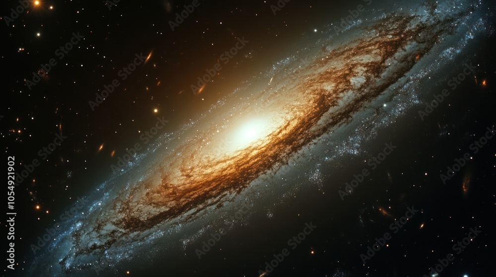 Fototapeta premium A stunning galaxy photographed in high definition, with bright stars and dark cosmic matter.