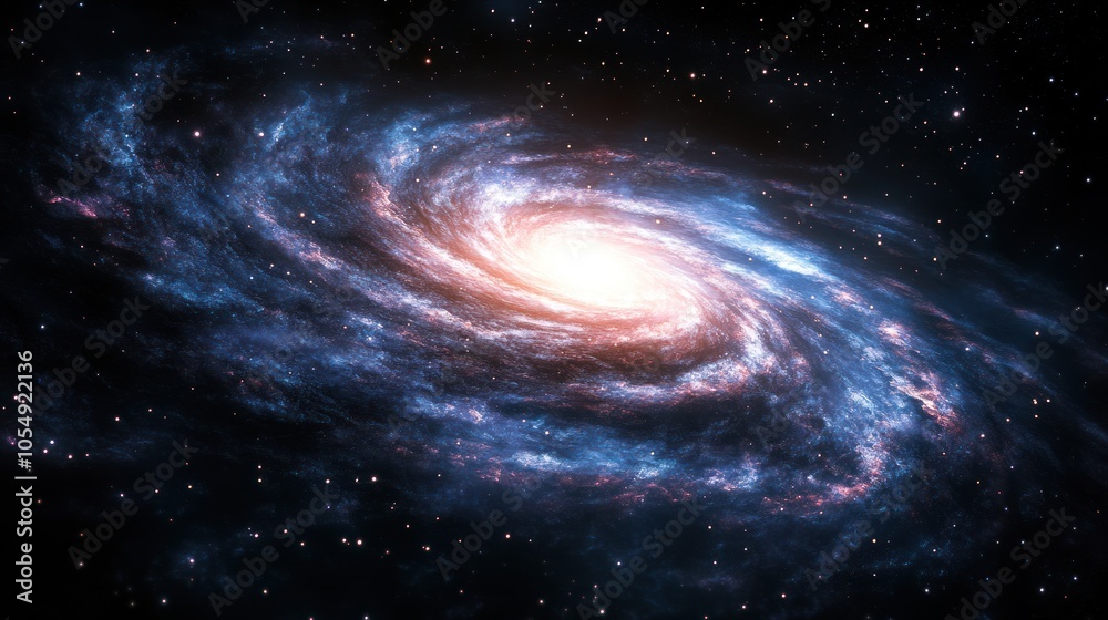 Barred spiral galaxy, its glowing arms curving out from a central bar of stars and gas. Barred spiral galaxy, its glowing arms curving out from a central bar of stars and gas.