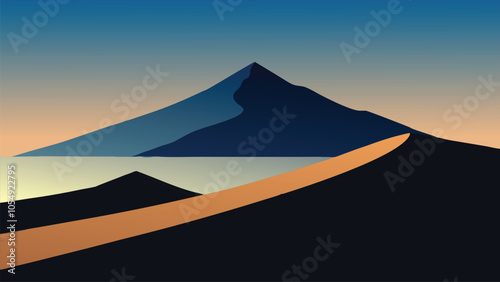 Black sand dunes in the Faroe Islands, highlighting their striking contrast against the landscape flat vector illustration.