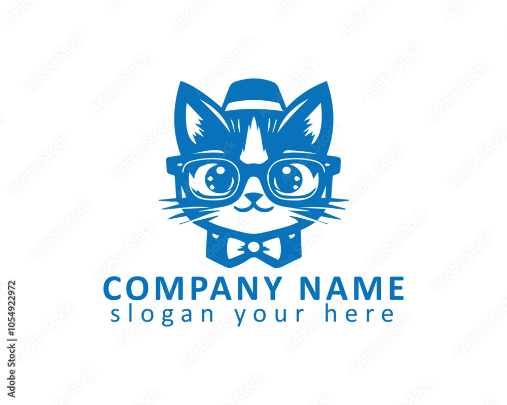 A stylish cat logo featuring a playful kitten with glasses, perfect for a brand seeking charm and sophistication A stylish cat logo featuring a playful kitten with glasses, perfect for a brand seeking charm and sophistication