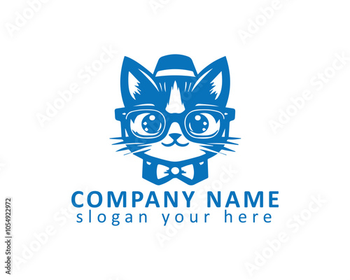 A stylish cat logo featuring a playful kitten with glasses, perfect for a brand seeking charm and sophistication