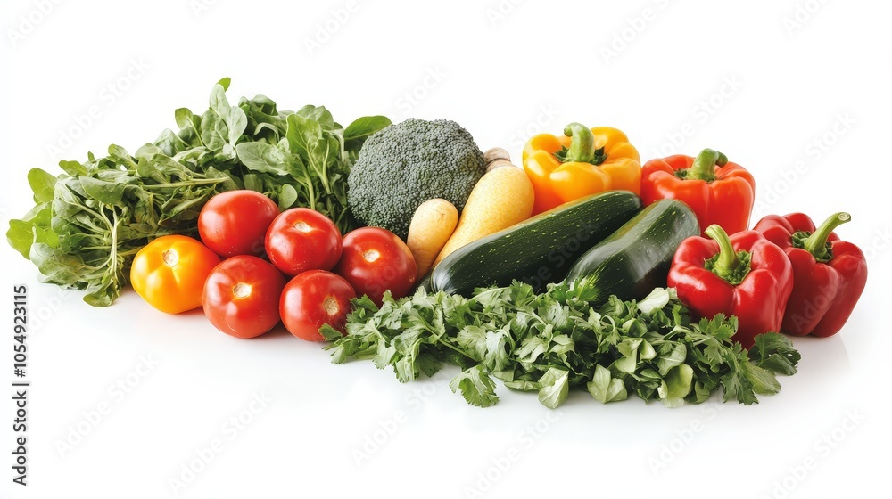A detailed display of vegetables with a focus on their vitamin and mineral content, perfect for promoting healthy eating, isolated on a white background A detailed display of vegetables with a focus on their vitamin and mineral content, perfect for promoting healthy eating, isolated on a white background