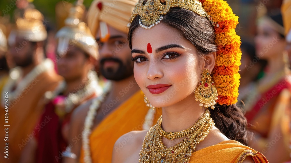 Traditional Indian Festival Celebration with Woman in Attire Traditional Indian Festival Celebration with Woman in Attire