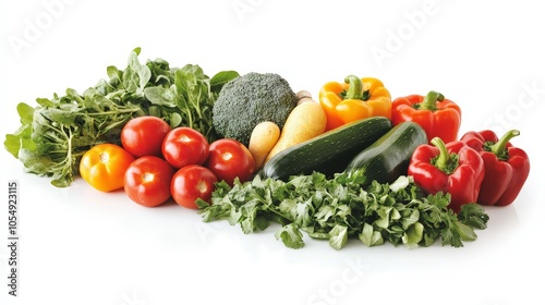 A detailed display of vegetables with a focus on their vitamin and mineral content, perfect for promoting healthy eating, isolated on a white background