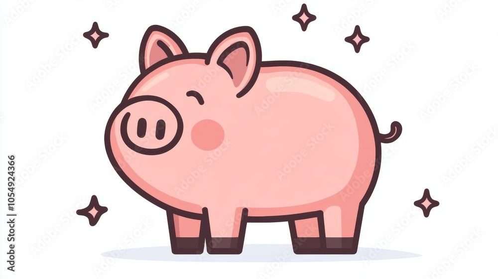 Cute Pink Pig Cartoon Character Illustration Farm Animal Design Cute Pink Pig Cartoon Character Illustration Farm Animal Design