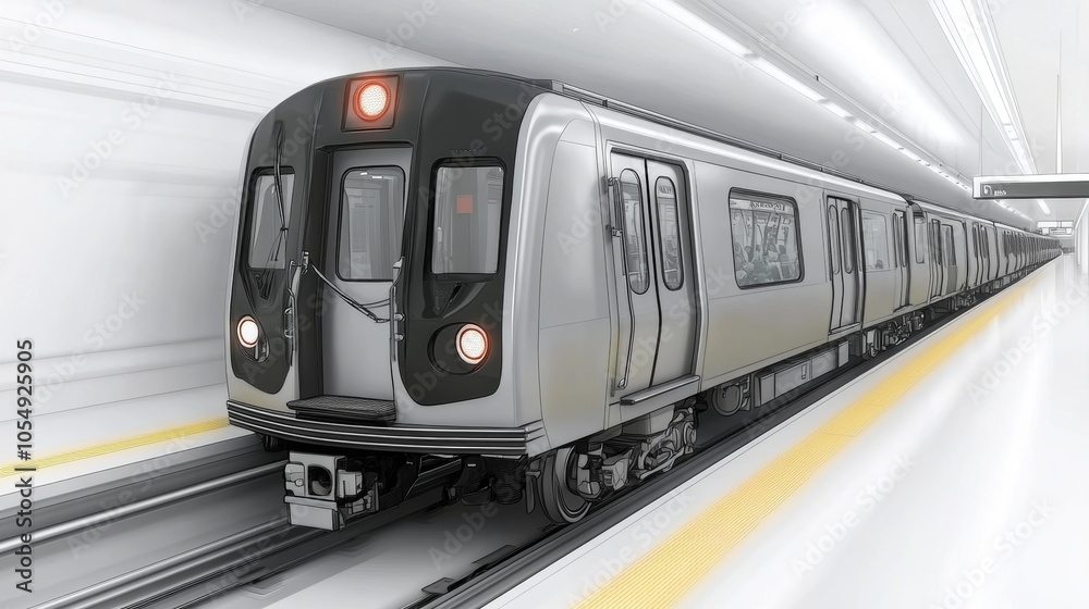 Naklejka premium Modern Subway Train Arriving at Station Platform