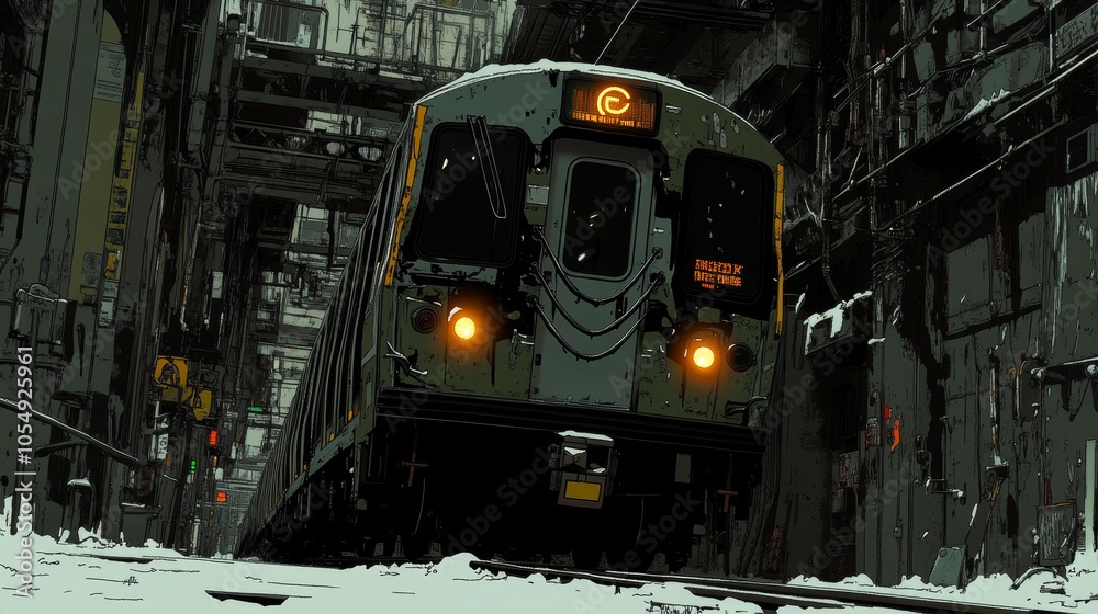 Train Approaching in Urban Setting with Snow Train Approaching in Urban Setting with Snow